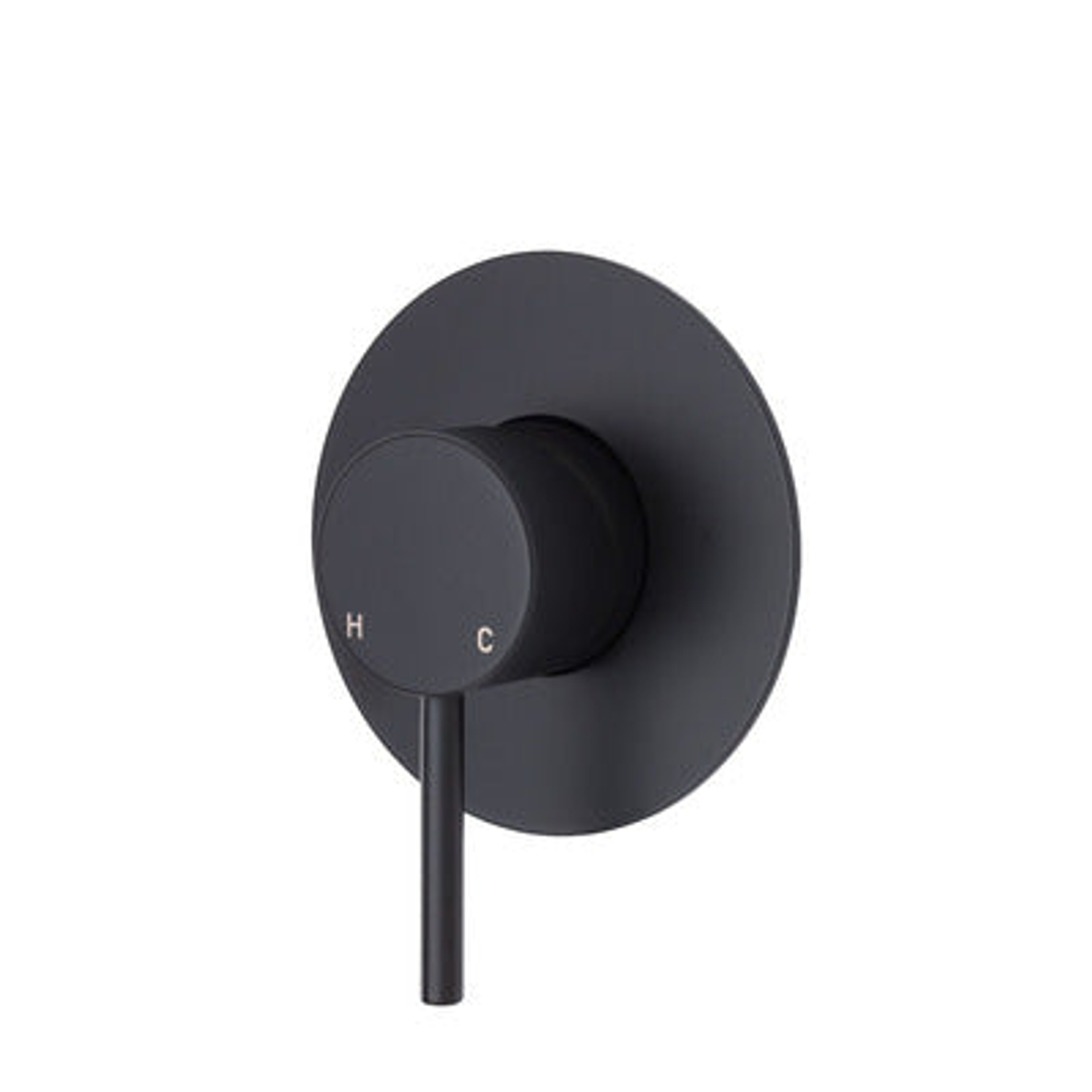 Fienza Kaya Wall Mixer - Matte Black Large Round - Matte Black Plate