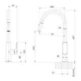 Nauge Nauge Pull Out Phoenix Sink Mixer 200mm - Brushed Carbon