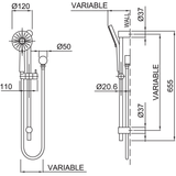 Methven Krome Rail Shower Airstream Technology - Matte Black