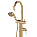 Eleanor Floor Fienza Mixer & Shower - Urban Brass With White Ceramic Handle