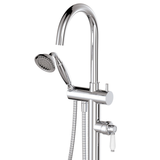 Eleanor Floor Fienza Mixer & Shower - Chrome White Ceramic Handle