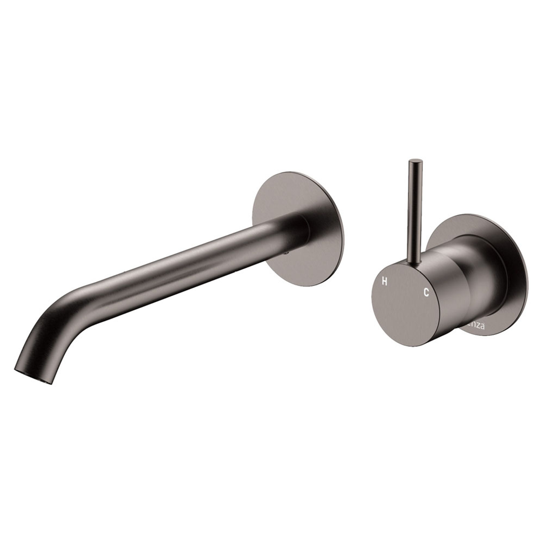 Fienza Kaya Up Basin/Bath Wall Mixer 200mm Outlet Set Round Plates - Gunmetal