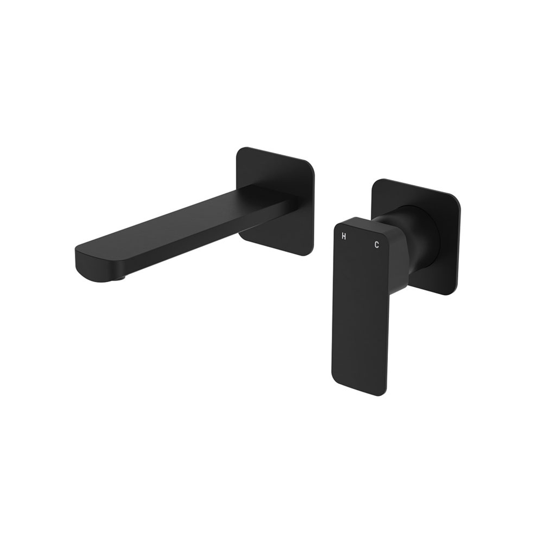 Fienza Tono Basin/Bath Wall Mixer 160Mm Outlet Set Small Square Plates - Matte Black