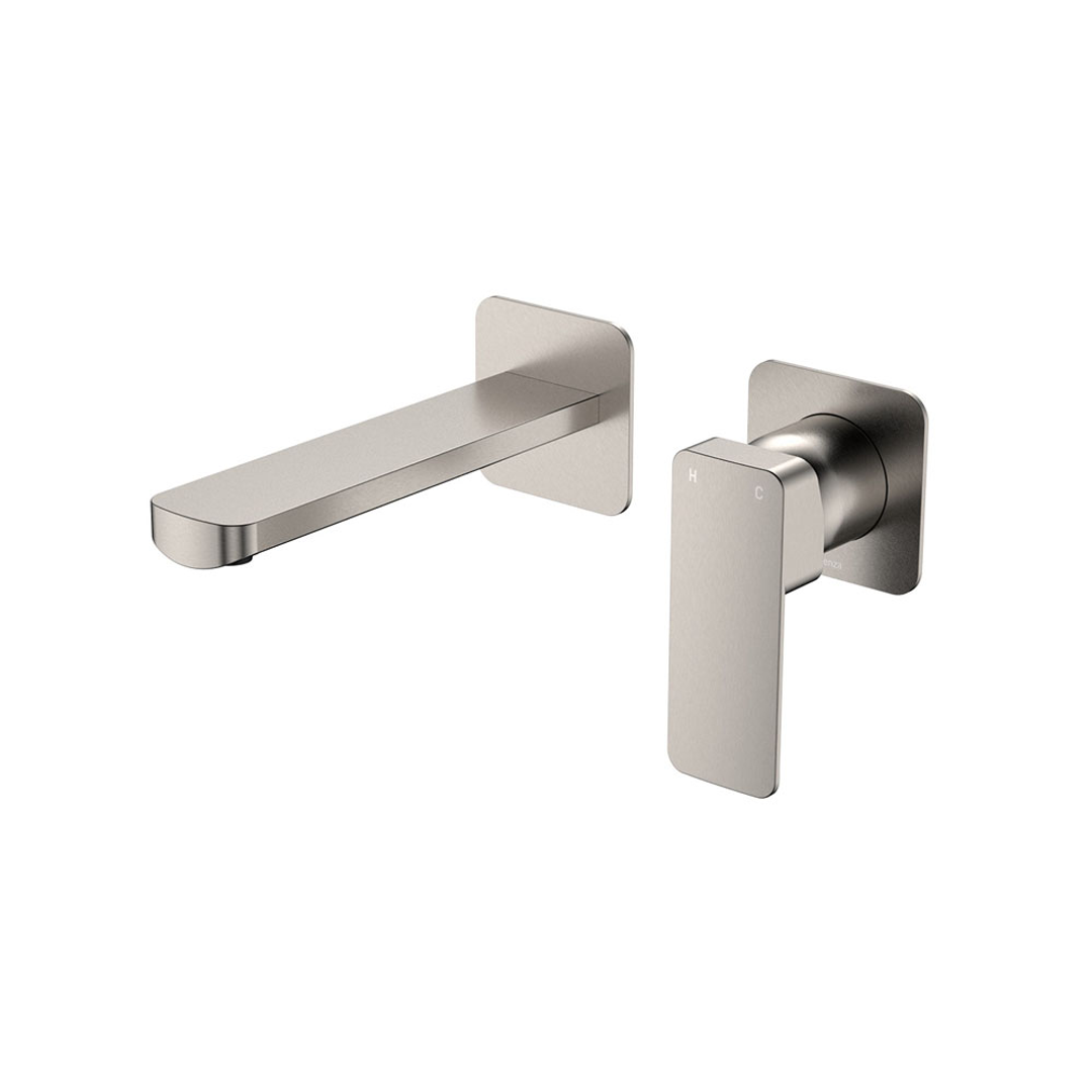 Fienza Tono Basin/Bath Wall Mixer 160Mm Outlet Set Small Square Plates - Brushed Nickel
