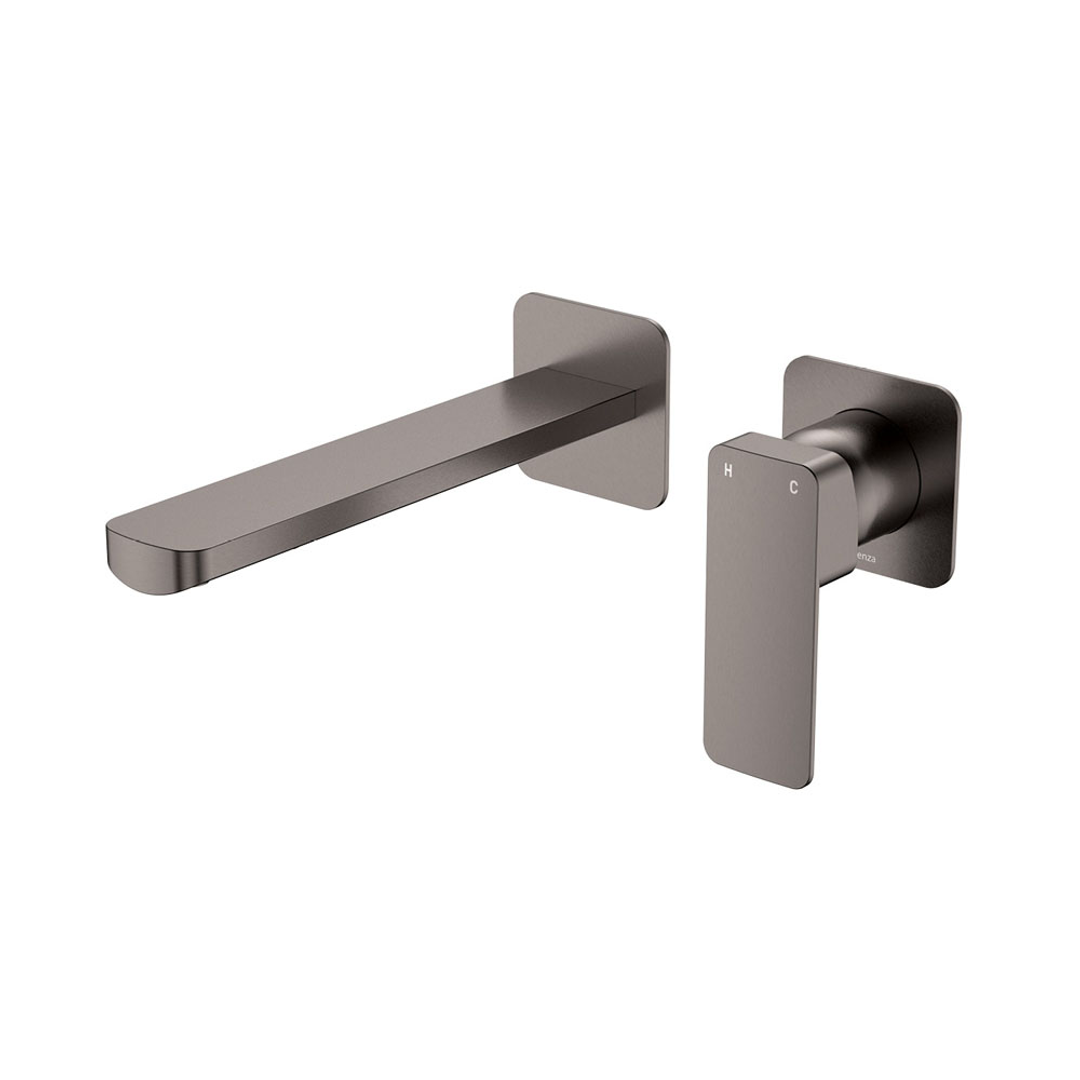Fienza Tono Basin/Bath Wall Mixer 200Mm Outlet Set Small Square Plates - Gun Metal