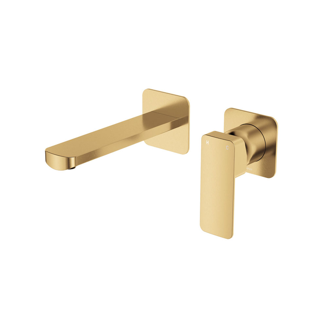 Fienza Tono Basin/Bath Wall Mixer 160Mm Outlet Set Small Square Plates - Urban Brass