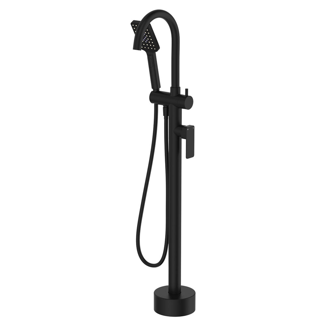 Fienza Tono Floor Mounted Bath Mixer With Hand Shower - Matte Black