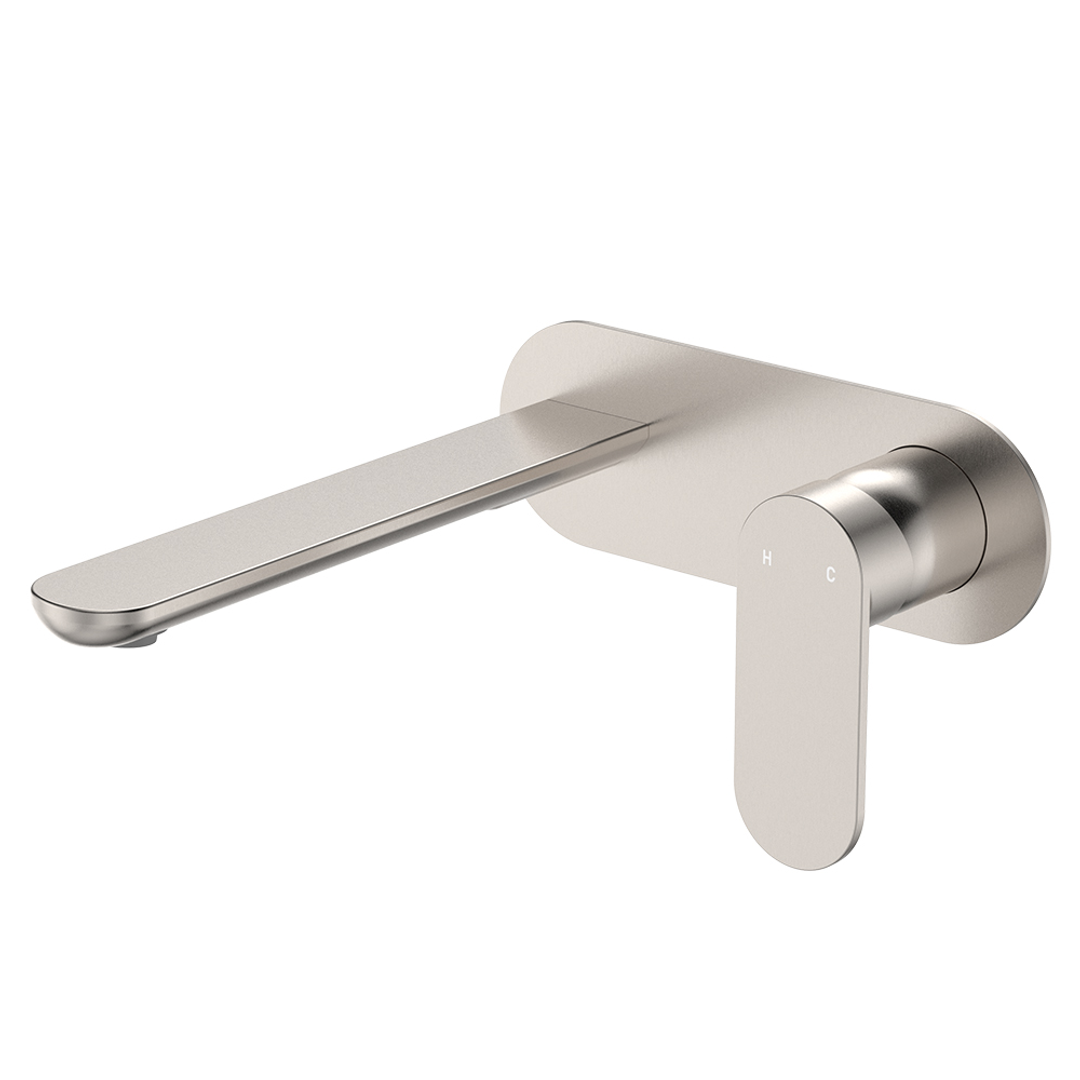 Fienza Empire Slim Basin/Bath Wall Mixer Set Oval Plate 200mm - Brushed Nickel Lf