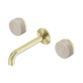Nero Serenity Wall Basin Set 160Mm Spout Brushed Gold - Rome Travertine Handle
