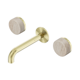 Nero Serenity Wall Basin Set 160Mm Spout Brushed Gold - Rome Travertine Handle