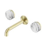 Nero Serenity Wall Basin Set 160Mm Spout Brushed Gold - Arabescato Corchia Handle