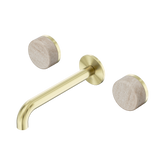 Nero Serenity Wall Basin Set 185Mm Spout Brushed Gold - Rome Travertine Handle