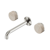 Nero Serenity Wall Basin Set 185Mm Spout Brushed Nickel - Rome Travertine Handle