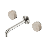 Nero Serenity Wall Basin Set 185Mm Spout Brushed Nickel - Rome Travertine Handle