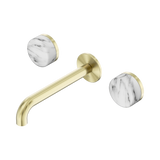 Nero Serenity Wall Basin Set 185Mm Spout Brushed Gold - Arabescato Corchia Handle