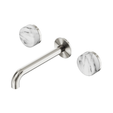 Nero Serenity Wall Basin Set 185Mm Spout Brushed Nickel - Arabescato Corchia Handle