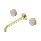 Nero Serenity Wall Basin Set 220Mm Spout Brushed Gold - Rome Travertine Handle