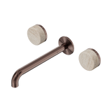 Nero Serenity Wall Basin Set 220Mm Spout Brushed Bronze - Rome Travertine Handle