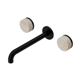 Nero Serenity Wall Basin Set 220Mm Spout Matte Black - Rome Travertine Handle