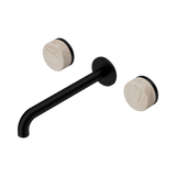 Nero Serenity Wall Basin Set 220Mm Spout Matte Black - Rome Travertine Handle