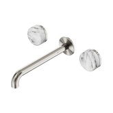 Nero Serenity Wall Basin Set 220Mm Spout Brushed Nickel - Arabescato Corchia Handle
