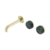 Nero Serenity Wall Basin Set 160Mm Offset Spout Brushed Gold - Verde Alpi Handle