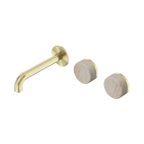 Nero Serenity Wall Basin Set 160Mm Offset Spout Brushed Gold - Rome Travertine Handle