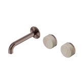 Nero Serenity Wall Basin Set 160Mm Offset Spout Brushed Bronze - Rome Travertine Handle