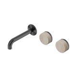 Nero Serenity Wall Basin Set 160Mm Offset Spout Gunmetal - Rome Travertine Handle