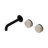 Nero Serenity Wall Basin Set 160Mm Offset Spout Matte Black - Rome Travertine Handle