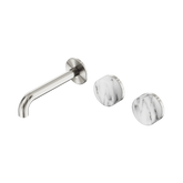 Nero Serenity Wall Basin Set 160Mm Offset Spout Brushed Nickel - Arabescato Corchia Handle