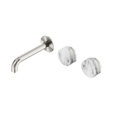 Nero Serenity Wall Basin Set 160Mm Offset Spout Brushed Nickel - Arabescato Corchia Handle