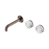Nero Serenity Wall Basin Set 160Mm Offset Spout Brushed Bronze - Arabescato Corchia Handle