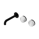 Nero Serenity Wall Basin Set 160Mm Offset Spout Matte Black - Arabescato Corchia Handle