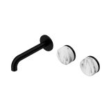 Nero Serenity Wall Basin Set 160Mm Offset Spout Matte Black - Arabescato Corchia Handle