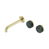 Nero Serenity Wall Basin Set 185Mm Offset Spout Brushed Gold - Verde Alpi Handle