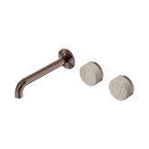 Nero Serenity Wall Basin Set 185Mm Offset Spout Brushed Bronze - Rome Travertine Handle