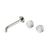 Nero Serenity Wall Basin Set 185Mm Offset Spout Brushed Nickel - Arabescato Corchia Handle