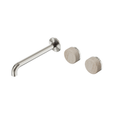 Nero Serenity Wall Basin Set 220Mm Offset Spout Brushed Nickel - Rome Travertine Handle