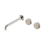 Nero Serenity Wall Basin Set 220Mm Offset Spout Brushed Nickel - Rome Travertine Handle