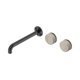 Nero Serenity Wall Basin Set 220Mm Offset Spout Gunmetal - Rome Travertine Handle