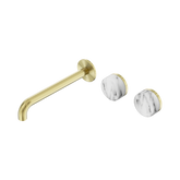 Nero Serenity Wall Basin Set 220Mm Offset Spout Brushed Gold - Arabescato Corchia Handle