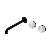 Nero Serenity Wall Basin Set 220Mm Offset Spout Matte Black - Arabescato Corchia Handle