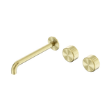 Nero Serenity Wall Basin Set 220Mm Offset Spout Brushed Gold - Metal Handle
