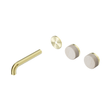 Nero Serenity Wall Basin Set 160Mm Offset Spout - Brushed Gold Rome Travertine Handle Trim Kit Only