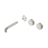 Nero Serenity Wall Basin Set 160Mm Offset Spout - Brushed Nickel Rome Travertine Handle Trim Kit