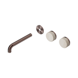 Nero Serenity Wall Basin Set 185Mm Offset Spout - Brushed Bronze Rome Travertine Handle Trim Kit