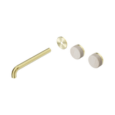 Nero Serenity Wall Basin Set 220Mm Offset Spout - Brushed Gold Rome Travertine Handle Trim Kit Only