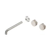 Nero Serenity Wall Basin Set 220Mm Offset Spout - Brushed Nickel Rome Travertine Handle Trim Kit