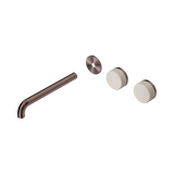 Nero Serenity Wall Basin Set 220Mm Offset Spout - Brushed Bronze Rome Travertine Handle Trim Kit